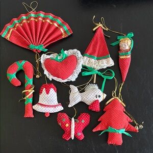 Vintage Festive Red and Green Christmas Ornaments Set